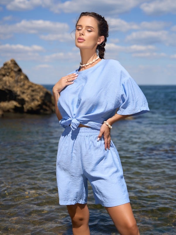 Жіночі костюми ISSA PLUS 13437A  XXL блакитний