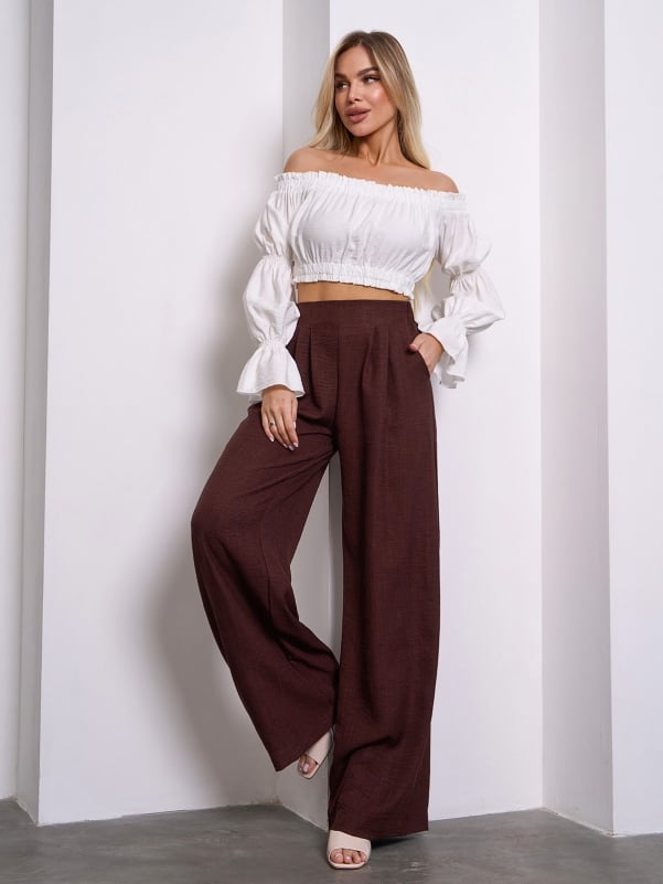 Жіночі брюки ISSA PLUS 14455  XXL темно-коричневий