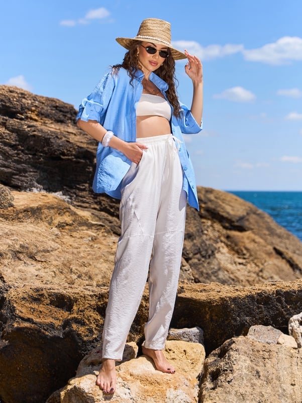 Жіночі брюки ISSA PLUS 15238  XXL молочний