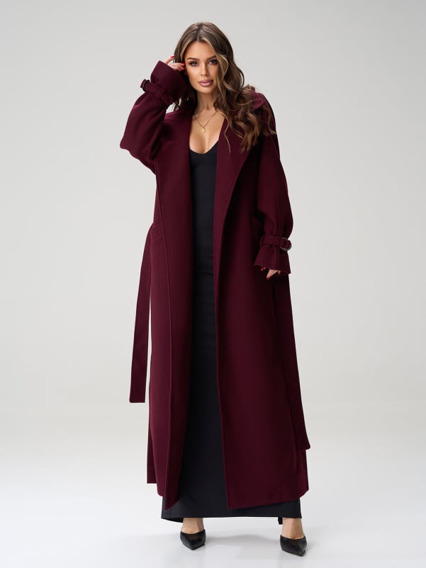 Жіночі пальта ISSA PLUS 15048  XXL темно-бордовий
