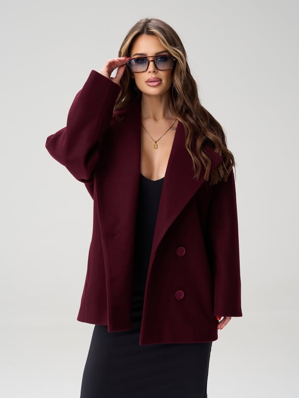 Жіночі пальта ISSA PLUS 15499  XXL темно-бордовий