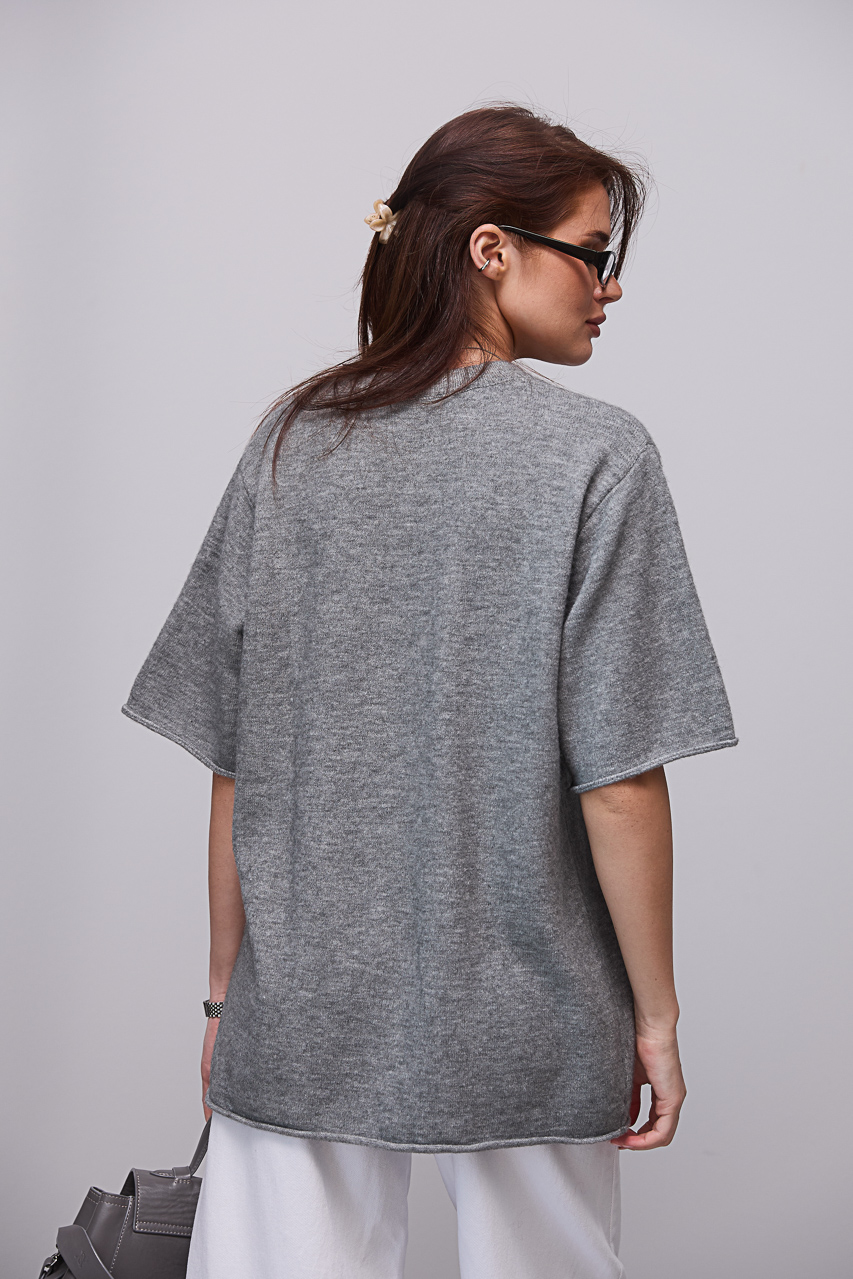 В'язана кофта oversize з коротким рукавом - сірий колір, ONE SIZE 1