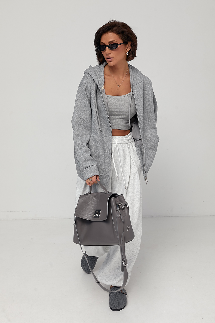Тепле худі oversize на блискавці з начосом - сірий колір, M/L 2