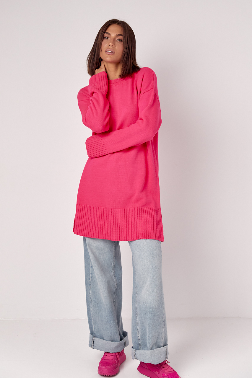 Жіноча в'язана туніка oversize із розрізами з боків - фуксія колір, ONE SIZE 3