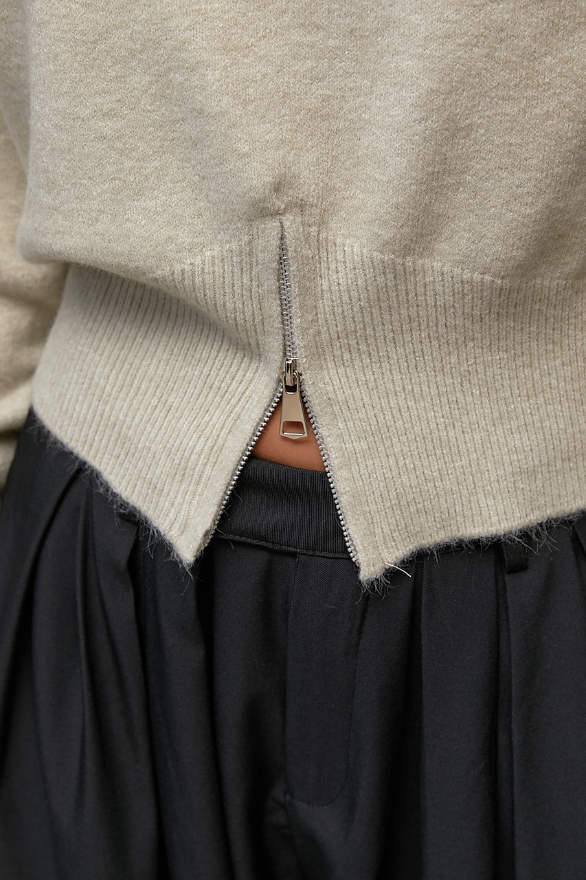 В’язаний джемпер з розрізом на блискавці - бежевий колір, ONE SIZE 2