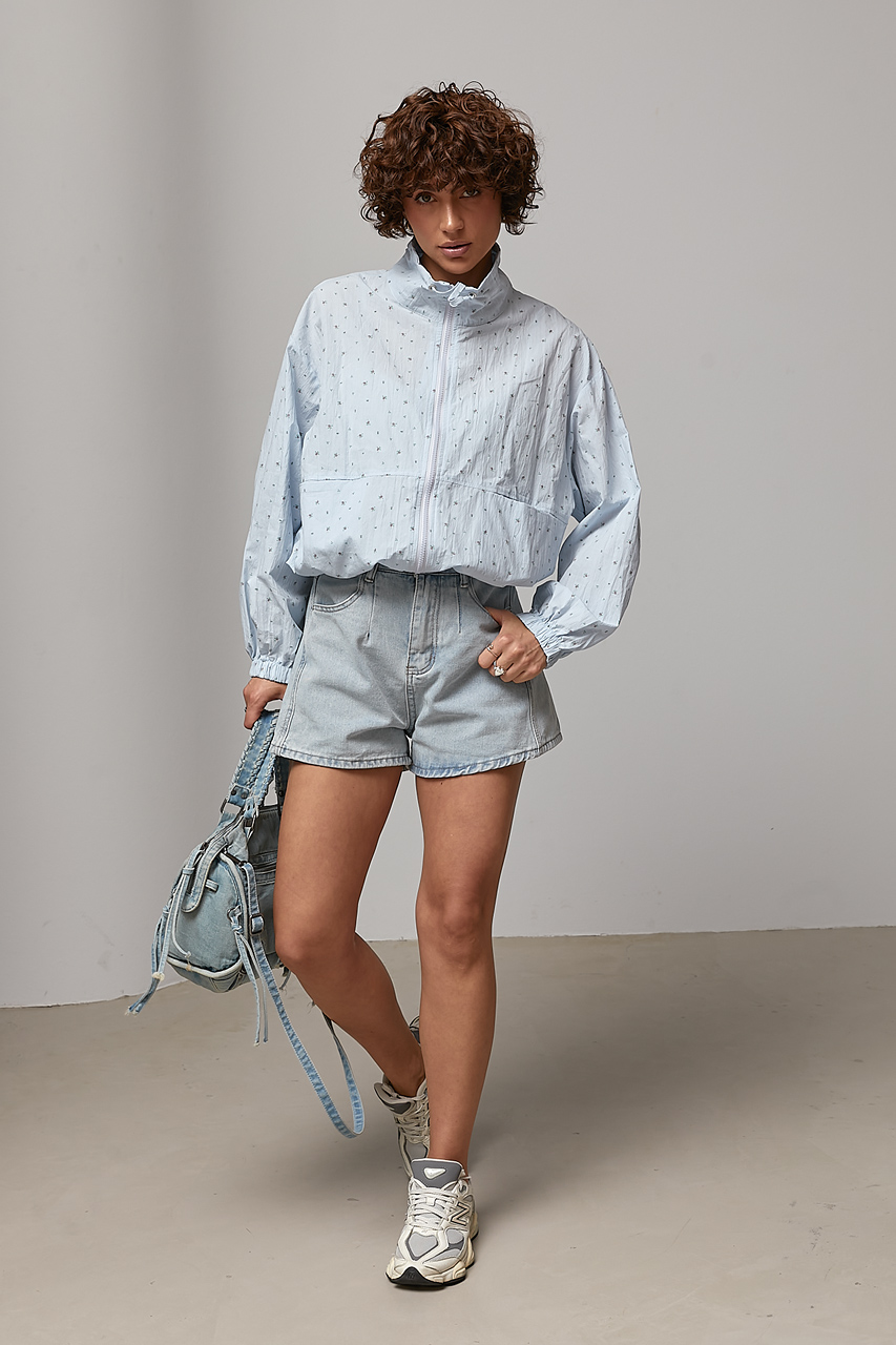 Легка жіноча вітровка в квітку - блакитний колір, ONE SIZE 3
