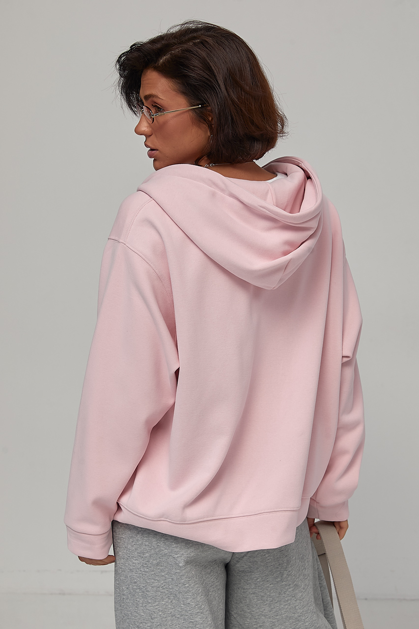 Тепле худі oversize на блискавці з начосом - пудра колір, M/L 1