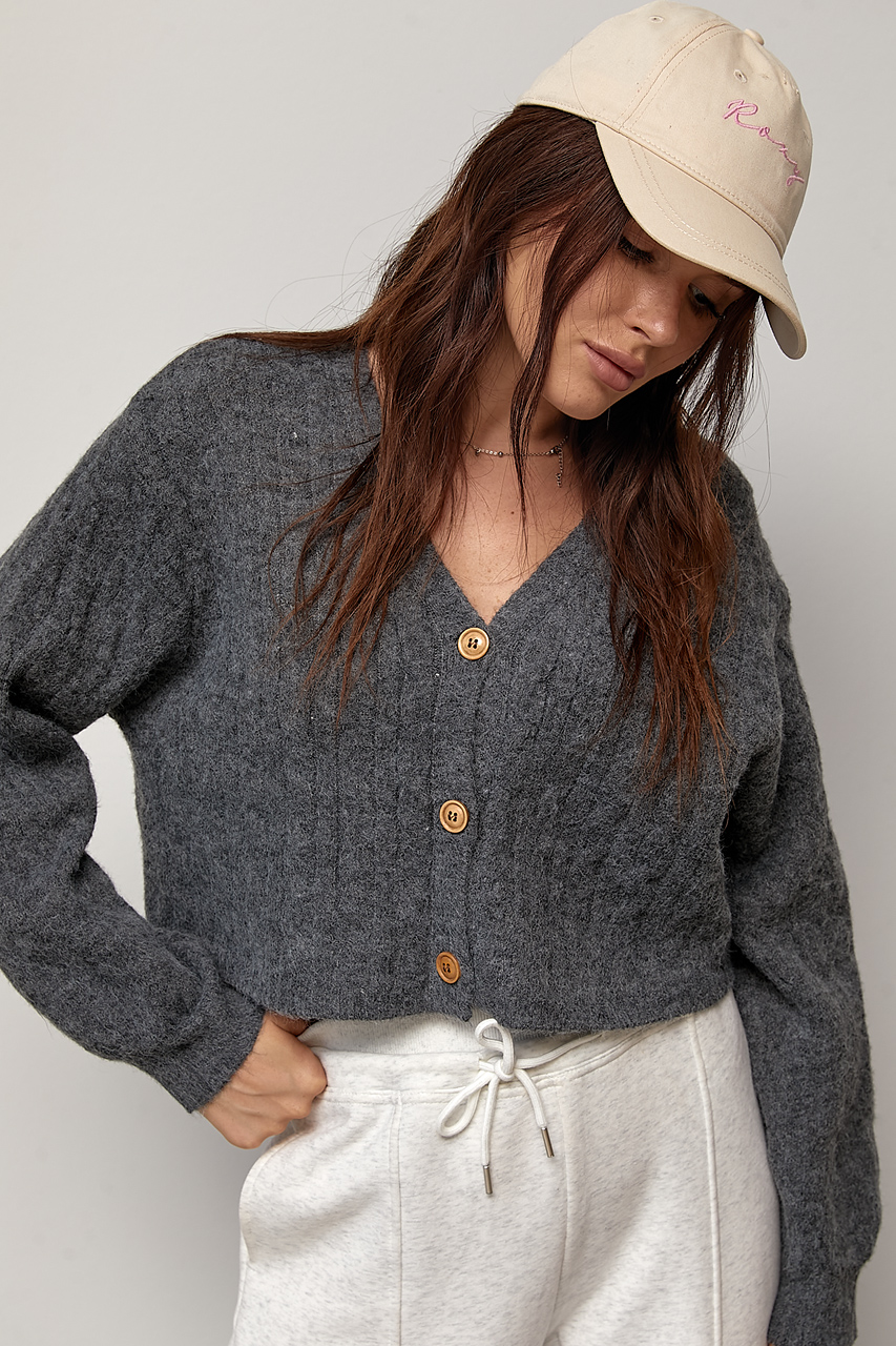 Короткий кардиган в косички - сірий колір, ONE SIZE 1