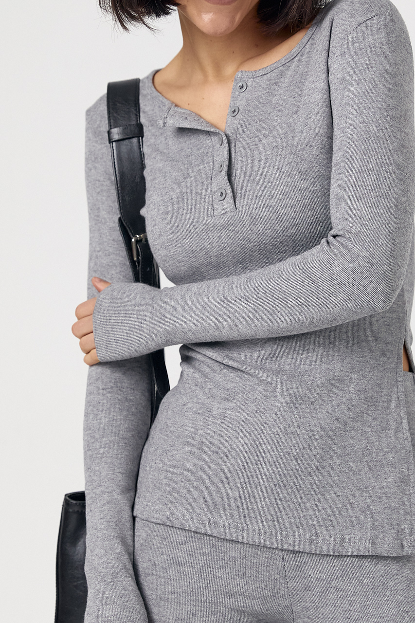 Костюм зі штанами кльош і кофтинкою на ґудзиках - сірий колір, ONE SIZE 2