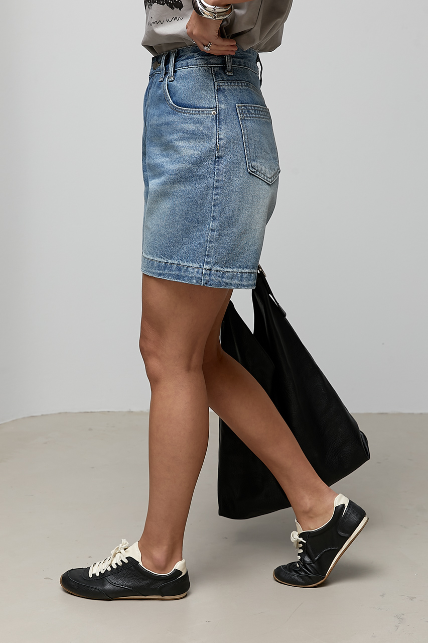 Джинсові шорти з потертим низом - джинс колір, M 1