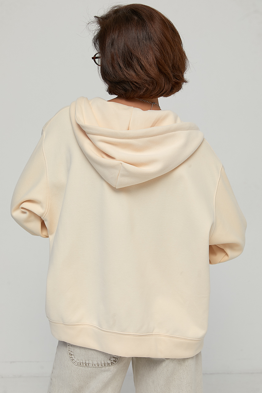 Тепле худі oversize на блискавці з начосом - кремовий колір, M/L 1