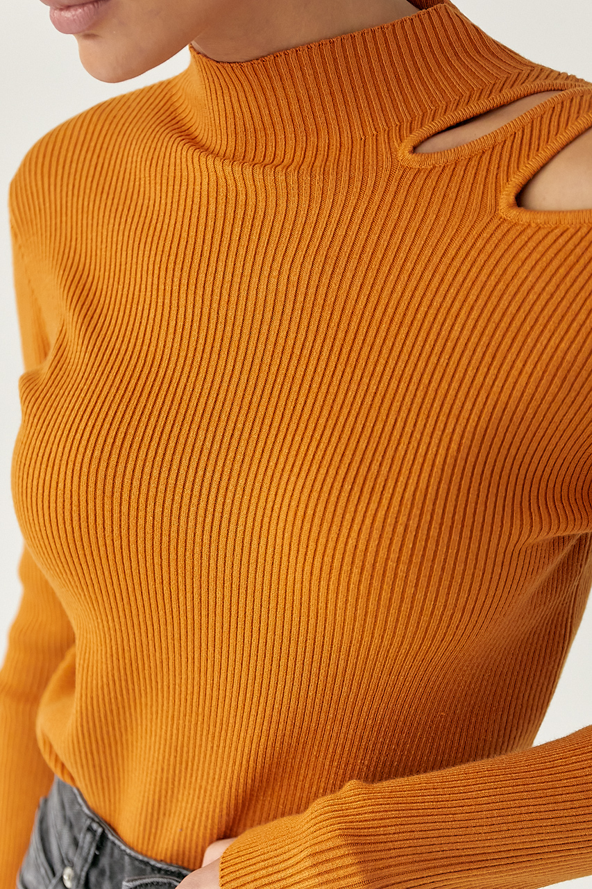 Гольф у рубчик з вирізами на плечі - теракотовий колір, ONE SIZE 2