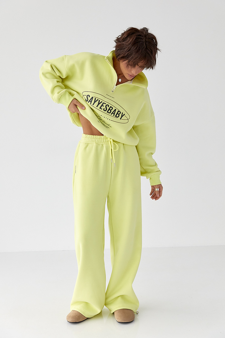 Теплий спортивний костюм із принтом - лимонний колір, L/XL 1