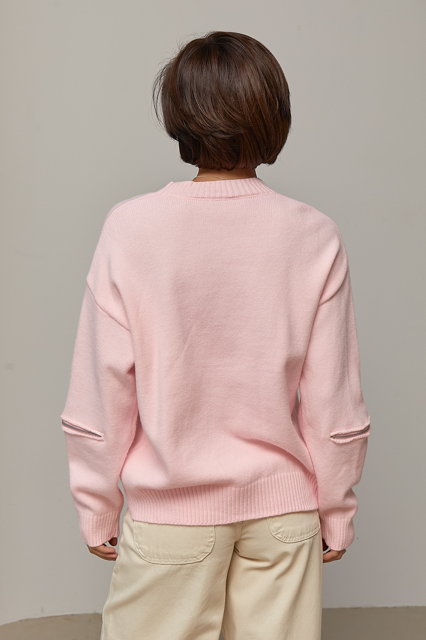 Джемпер oversize з декоративними блискавками на рукавах - рожевий колір, ONE SIZE 3