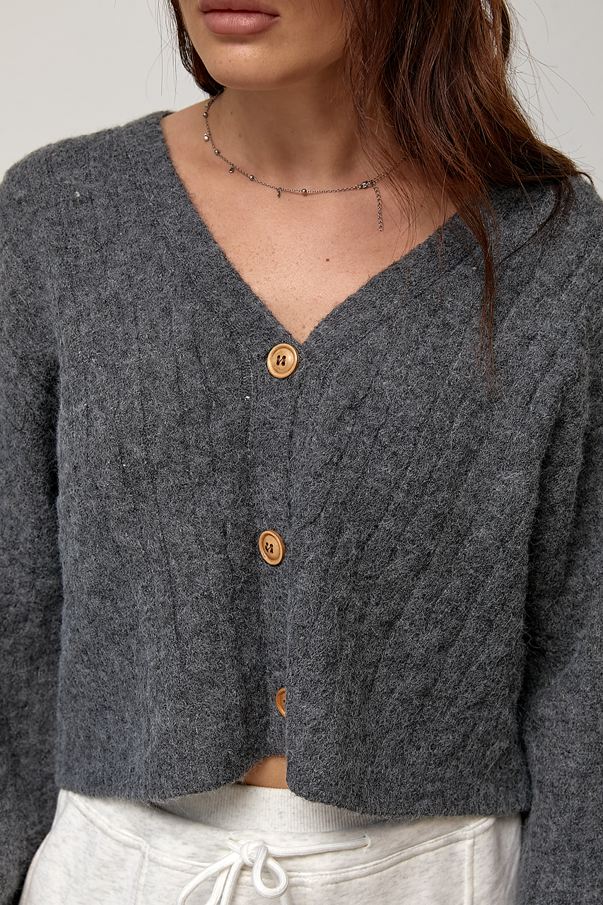 Короткий кардиган в косички - сірий колір, ONE SIZE 2