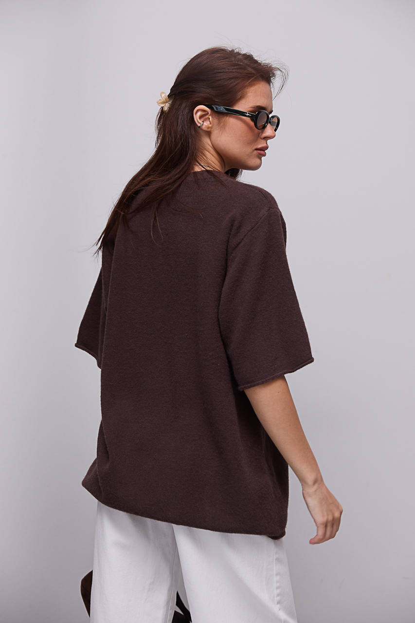 В'язана кофта oversize з коротким рукавом - коричневий колір, ONE SIZE 1
