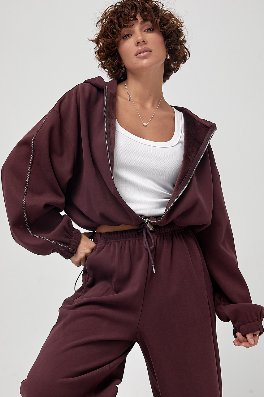 Теплий спортивний костюм із контрастними швами - баклажан колір, ONE SIZE 3