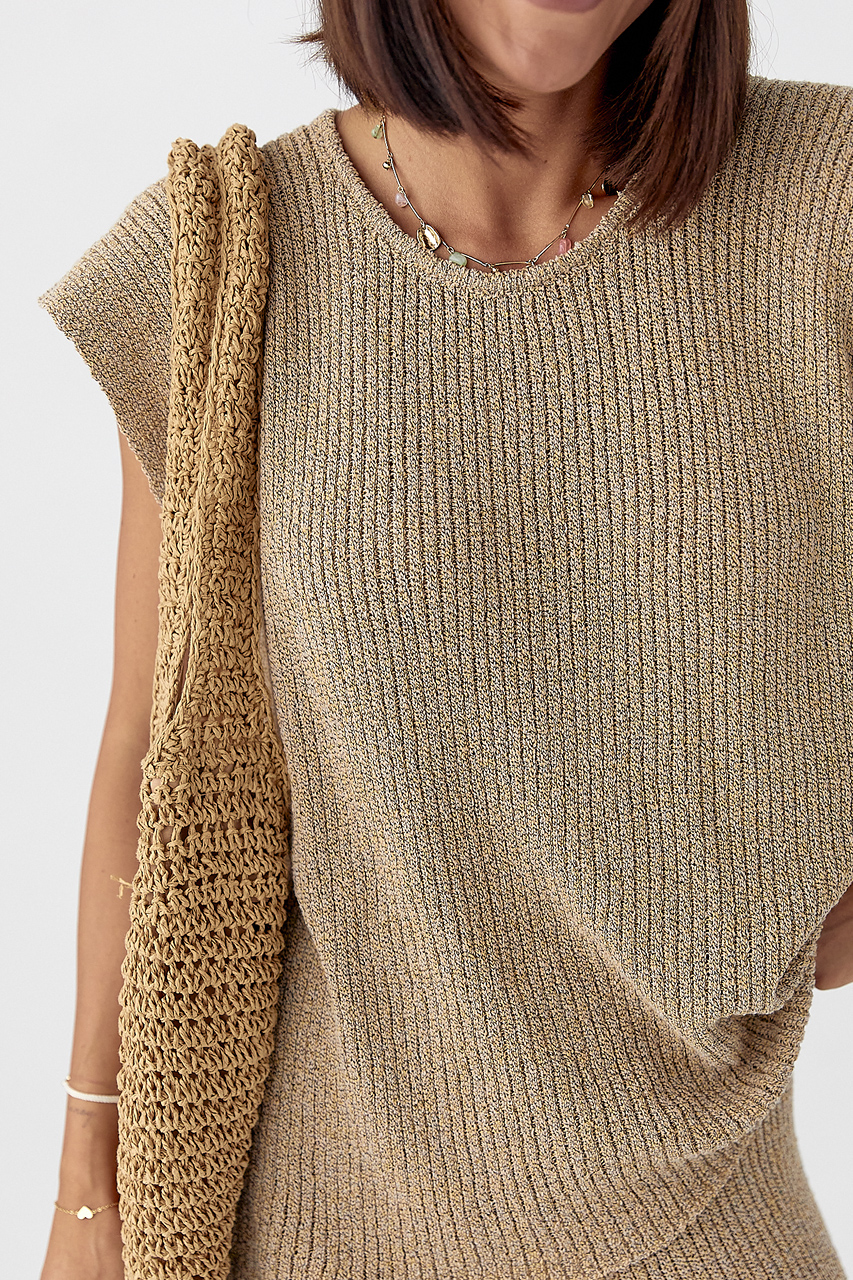 Літній в'язаний костюм із футболкою та штанами - меланж колір, ONE SIZE 2