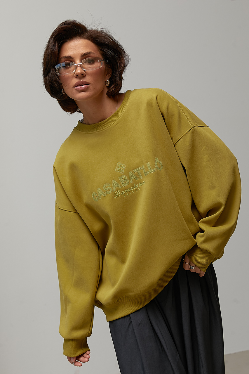 Жіночий утеплений світшот oversize з начосом - хакі колір, ONE SIZE