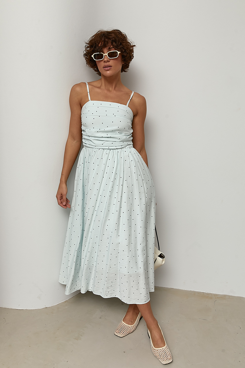 Сукня в горох на бретелях - бірюзовий колір, ONE SIZE 1