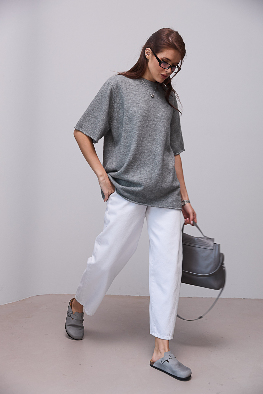В'язана кофта oversize з коротким рукавом - сірий колір, ONE SIZE 2