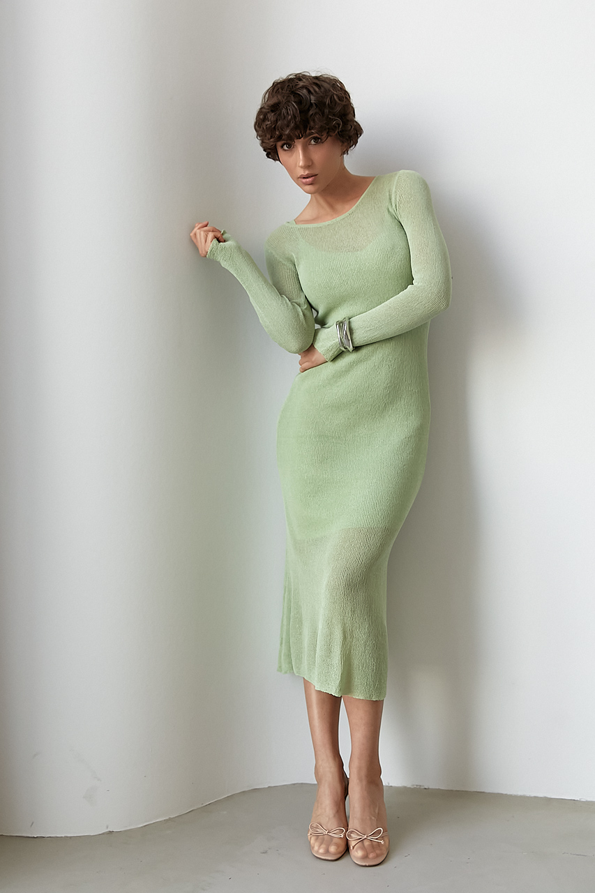 Довга приталена сітчаста сукня - м'ятний колір, ONE SIZE 1