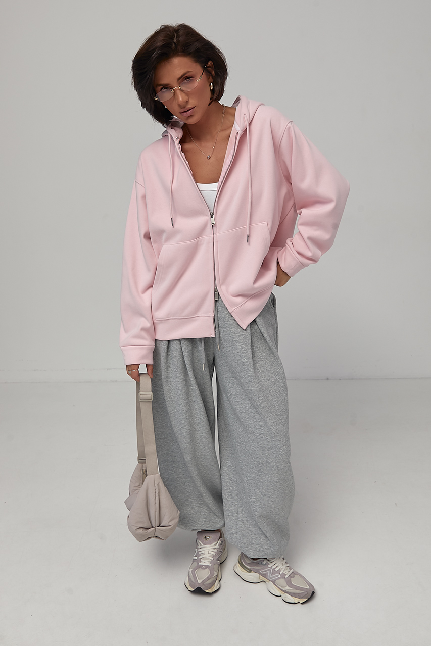 Тепле худі oversize на блискавці з начосом - пудра колір, M/L 2