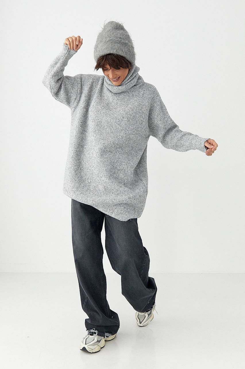 Жіноча в'язана туніка з високою горловиною - сірий колір, ONE SIZE 3