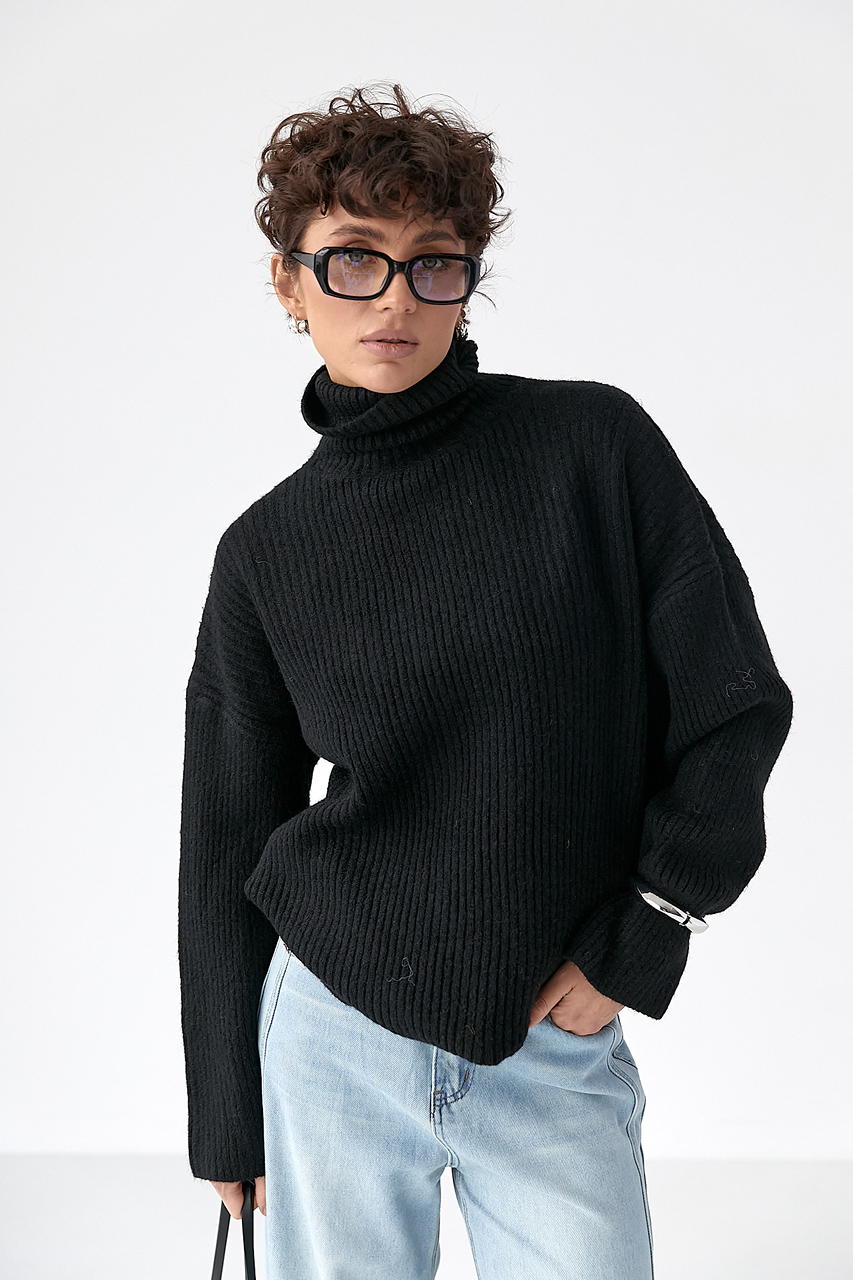 Тепла в'язана туніка в рубчик - чорний колір, ONE SIZE 1