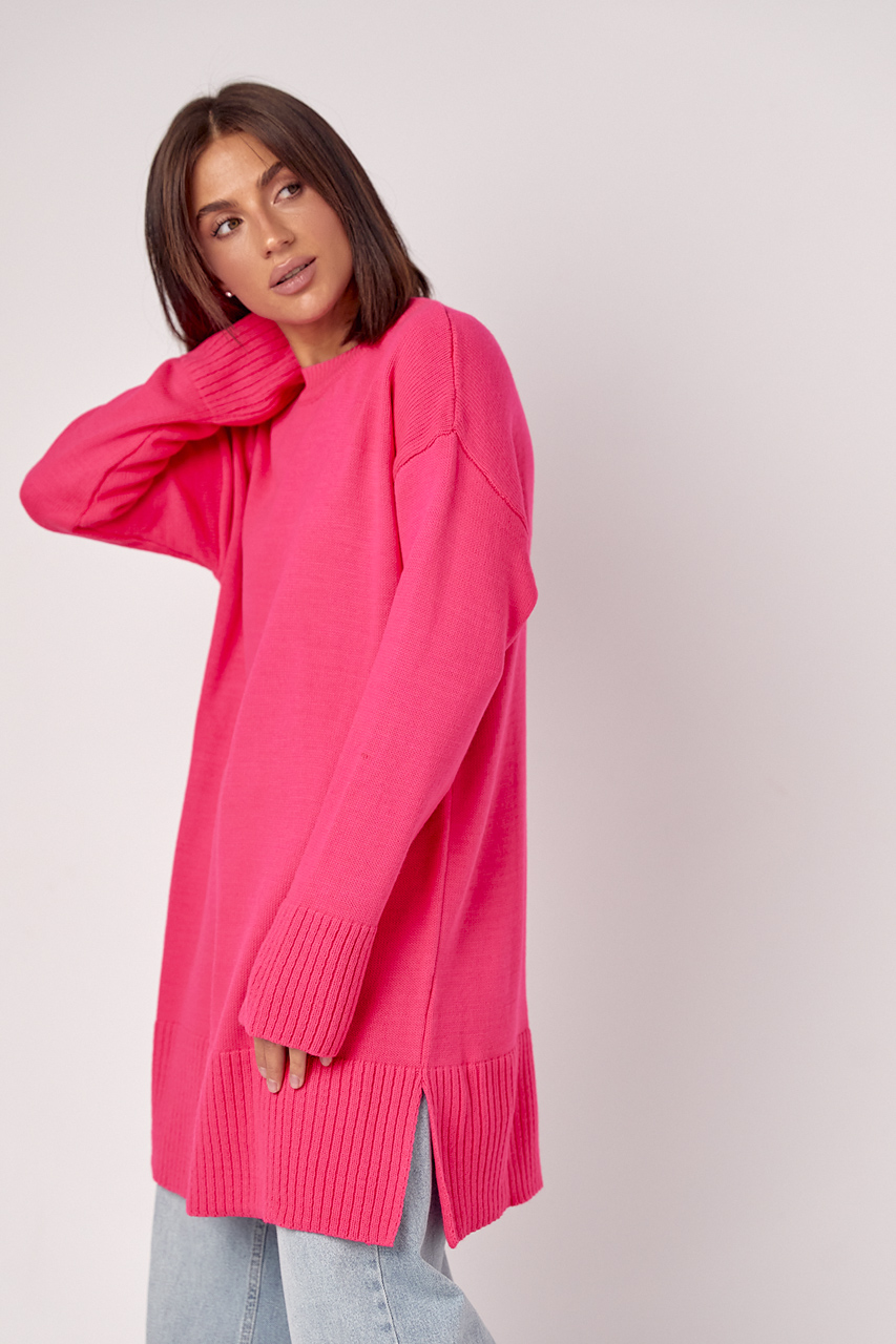 Жіноча в'язана туніка oversize із розрізами з боків - фуксія колір, ONE SIZE 1