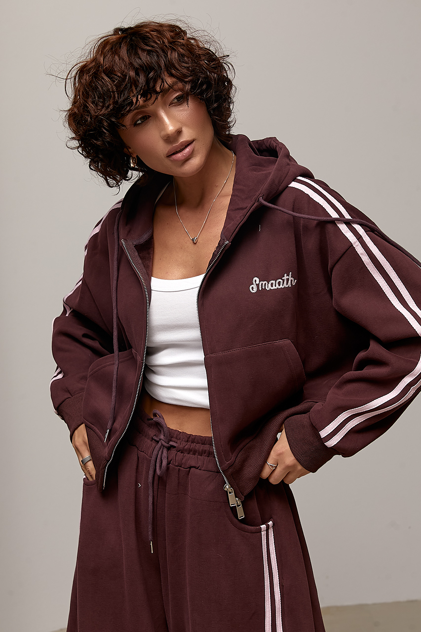 Теплий спортивний костюм із об'ємними штанами - баклажан колір, ONE SIZE 3