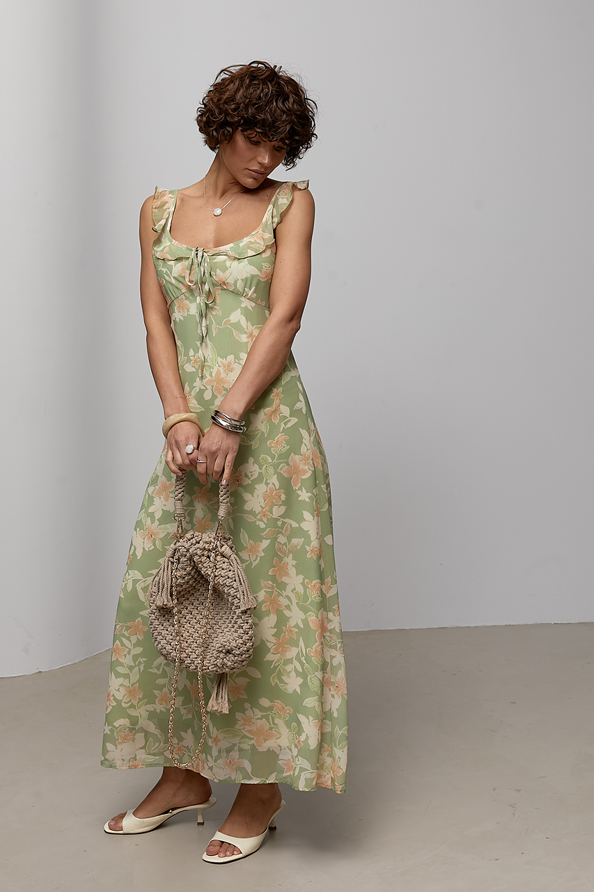 Шифонова квіткова сукня - салатовий колір, ONE SIZE 1