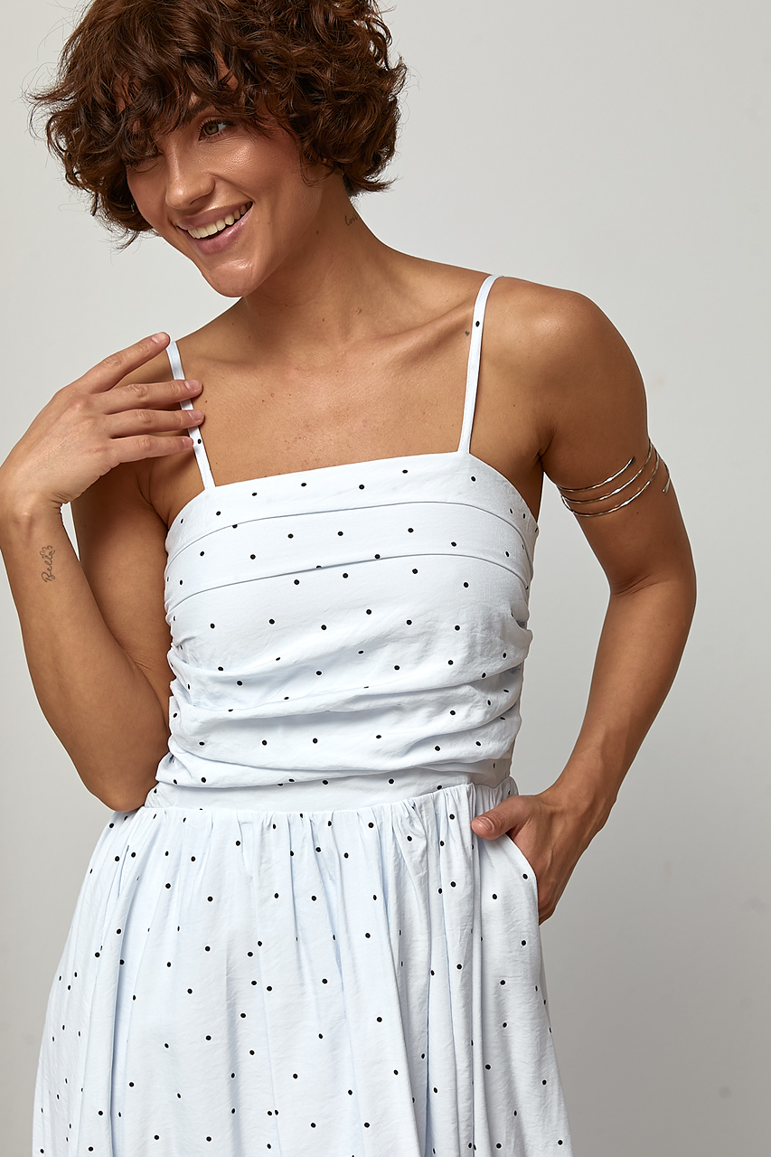 Сукня в горох на бретелях - блакитний колір, ONE SIZE 3