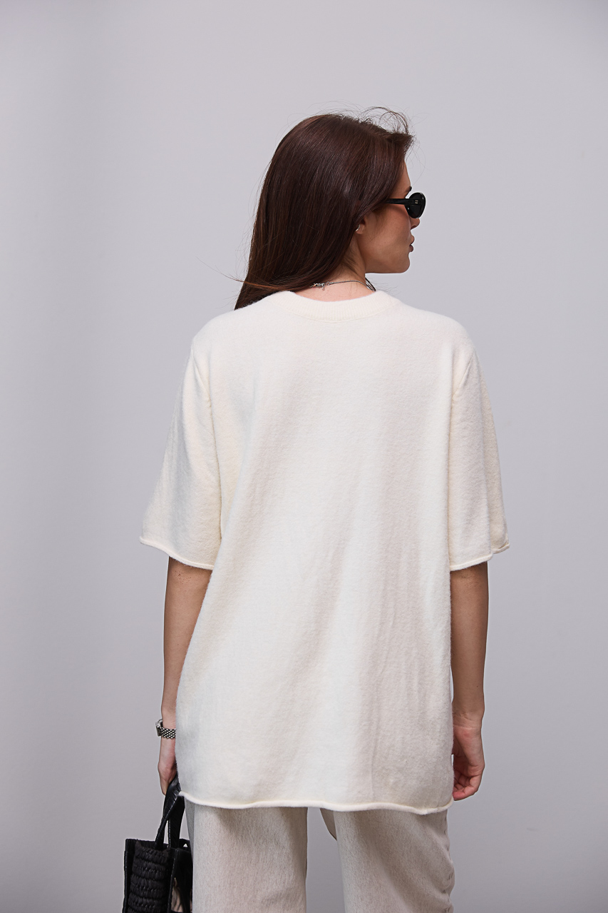 В'язана кофта oversize з коротким рукавом - молочний колір, ONE SIZE 1