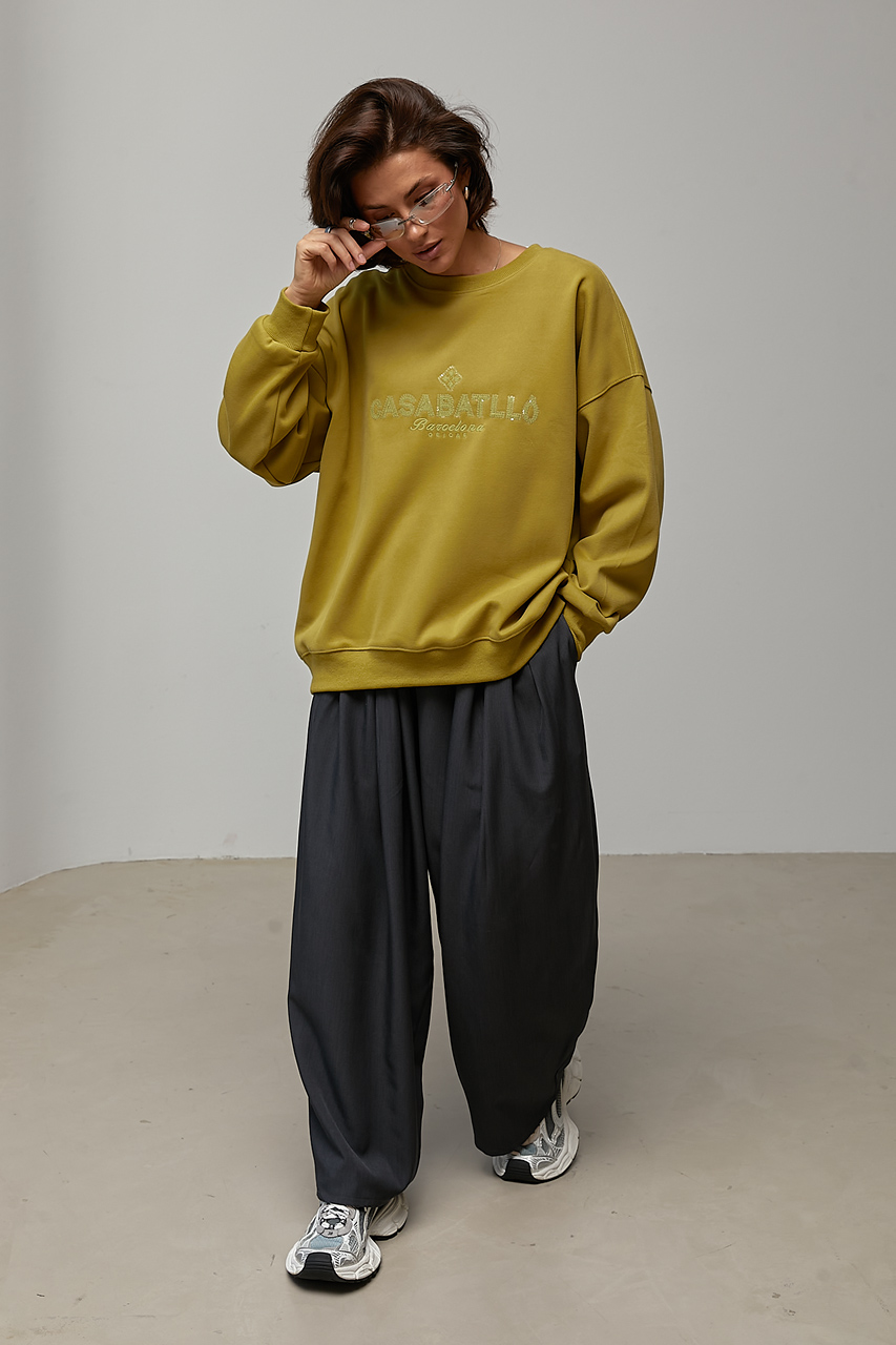 Жіночий утеплений світшот oversize з начосом - хакі колір, ONE SIZE 2
