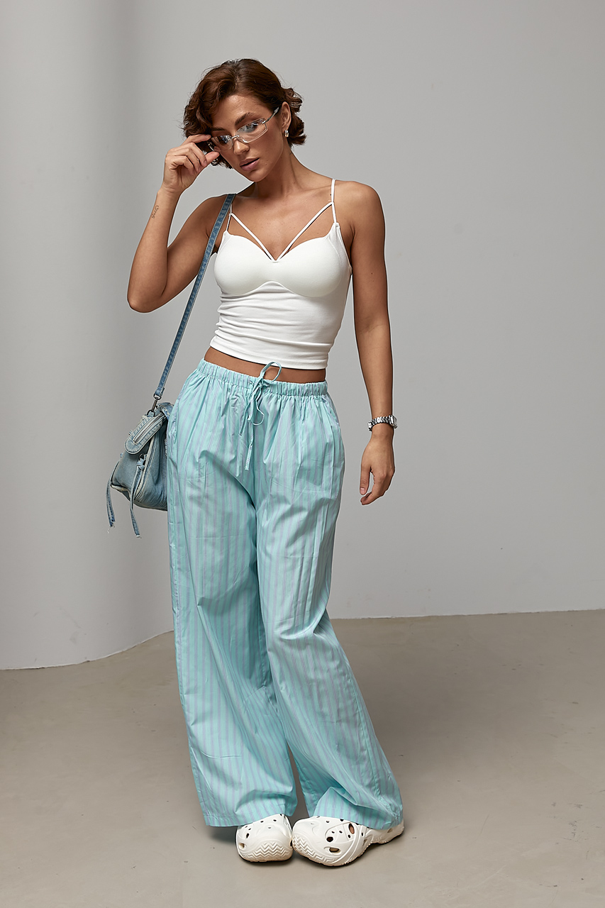 Широкі прямі штани у смужку - бірюзовий колір, ONE SIZE 2