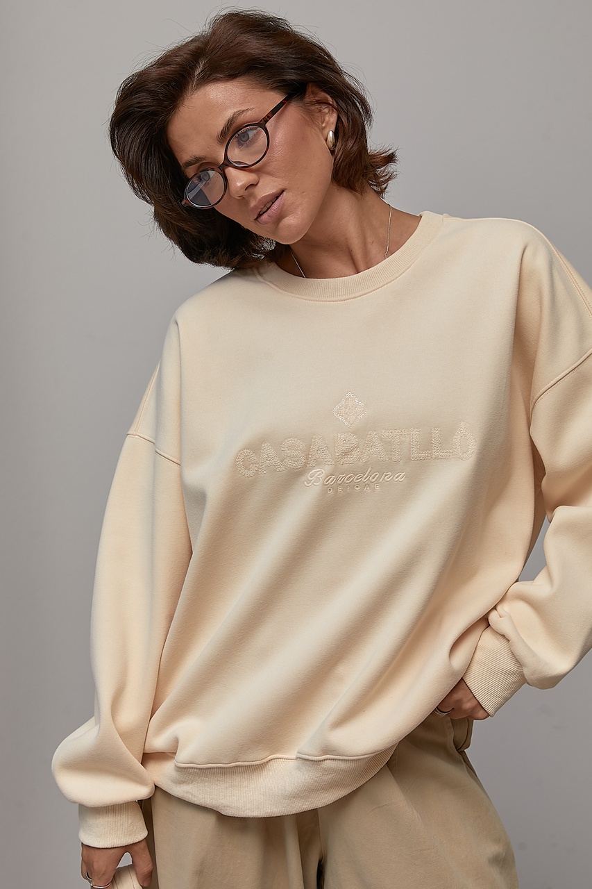 Жіночий утеплений світшот oversize з начосом - кремовий колір, ONE SIZE