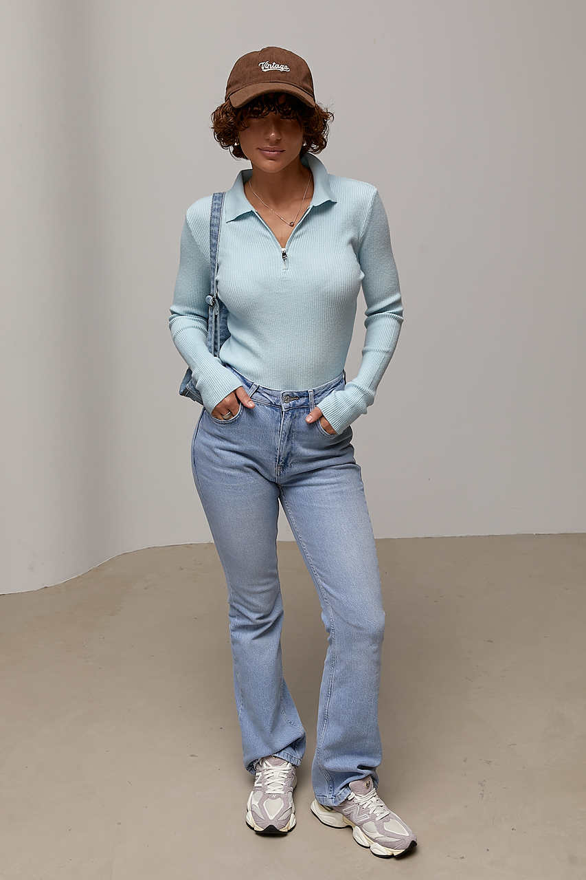 Трикотажна кофта-поло на блискавці - блакитний колір, ONE SIZE 3