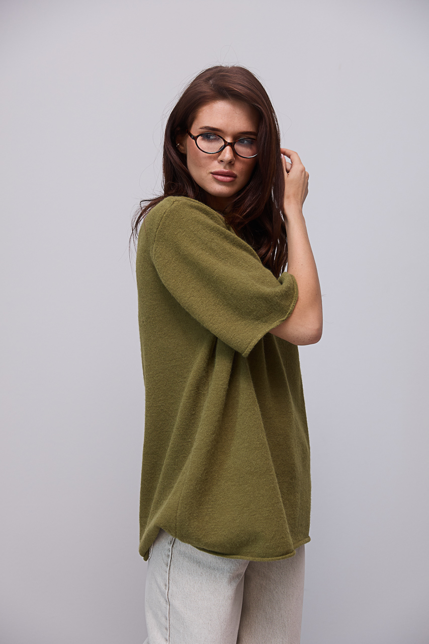 В'язана кофта oversize з коротким рукавом - хакі колір, ONE SIZE 1