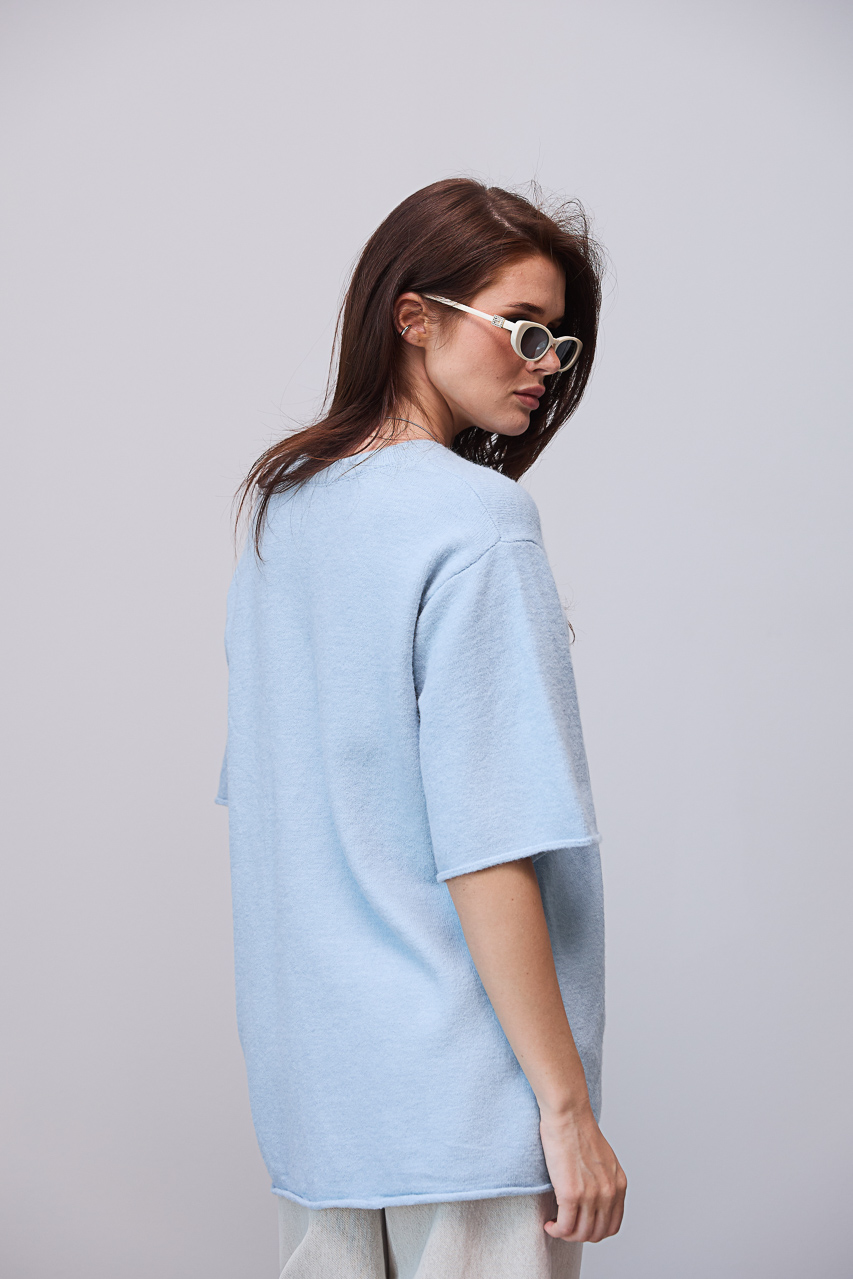 В'язана кофта oversize з коротким рукавом - блакитний колір, ONE SIZE 1