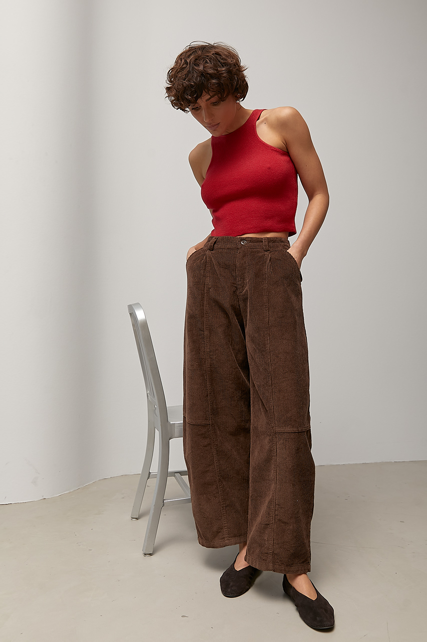 В'язана коротка майка в рубчик - червоний колір, ONE SIZE 3