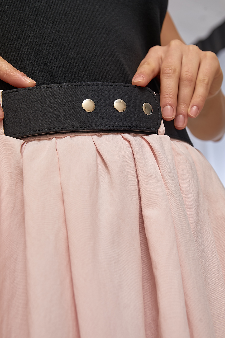 Однотонна спідниця міді з поясом - пудра колір, ONE SIZE 2