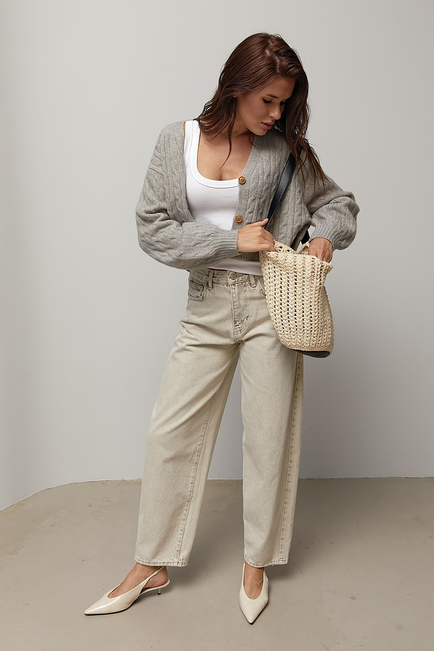 Короткий кардиган в косички - світло-сірий колір, ONE SIZE 3