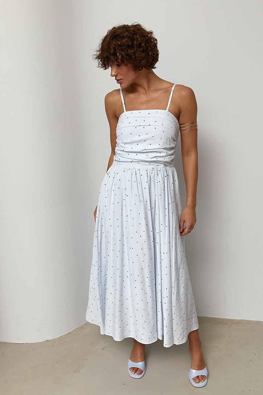 Сукня в горох на бретелях - блакитний колір, ONE SIZE 1