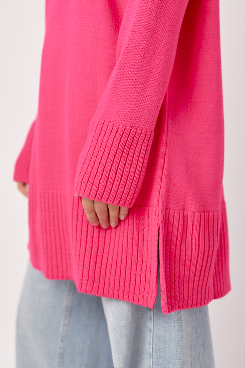 Жіноча в'язана туніка oversize із розрізами з боків - фуксія колір, ONE SIZE 2