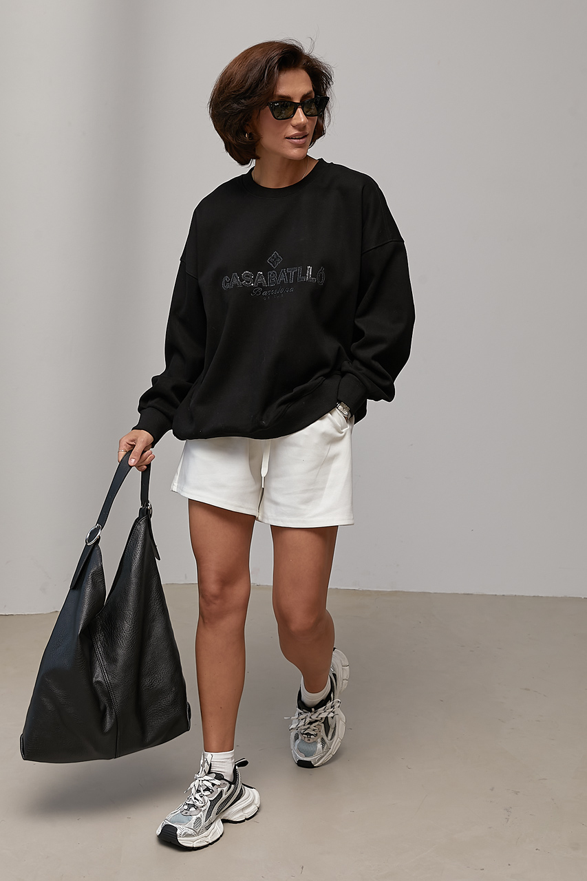 Жіночий утеплений світшот oversize з начосом - чорний колір, ONE SIZE 2
