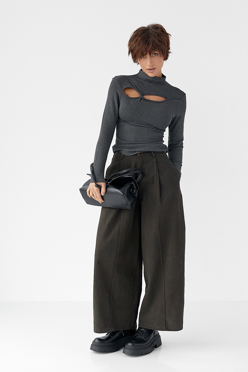 Трикотажний однотонний лонг із переплетом - сірий колір, ONE SIZE 3