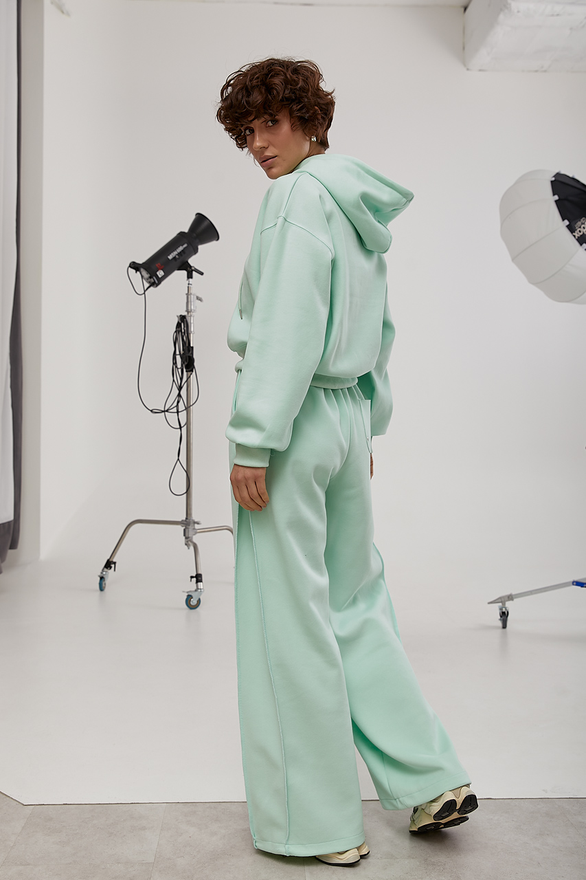 Спортивний костюм із худі та прямими штанами зі швами навиворіт - м'ятний колір, S 3