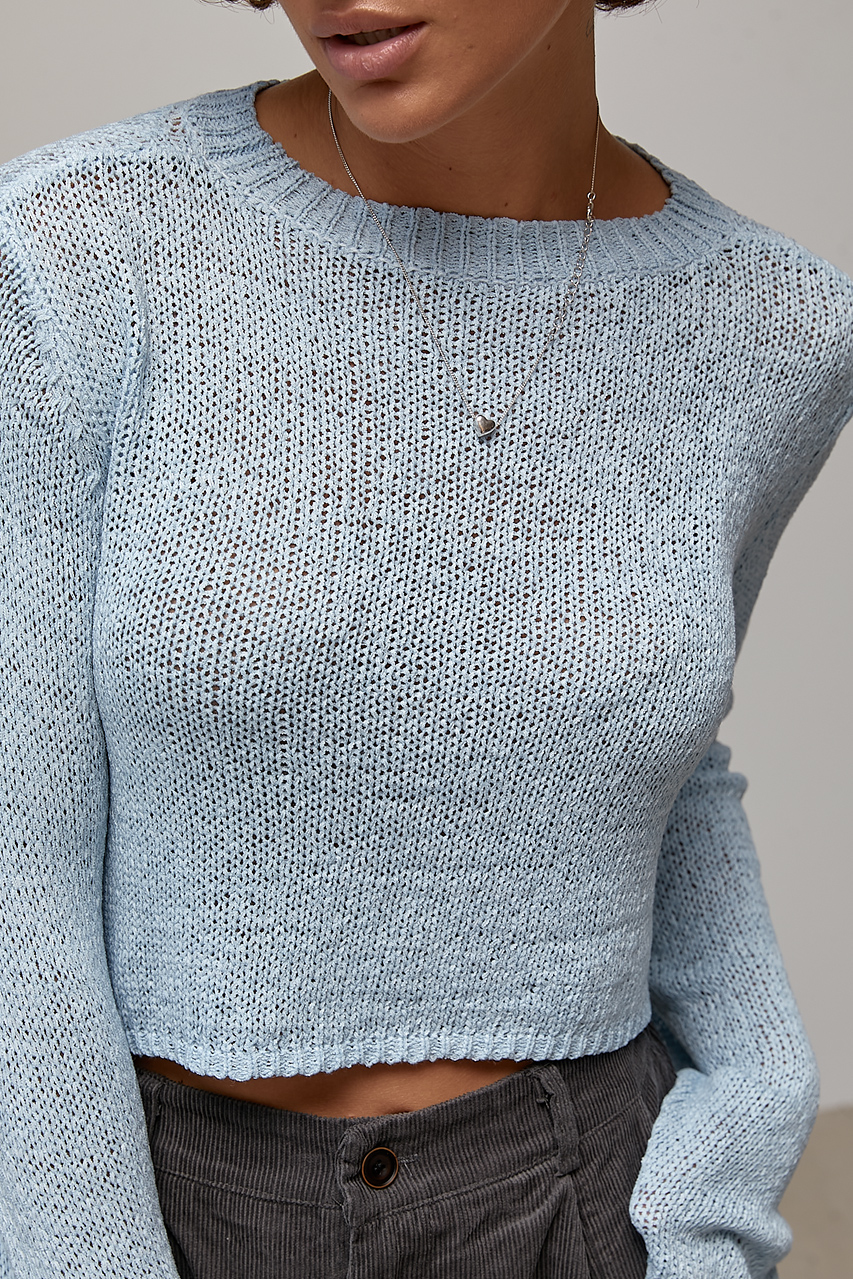 Тонкий ажурний джемпер - блакитний колір, ONE SIZE 2