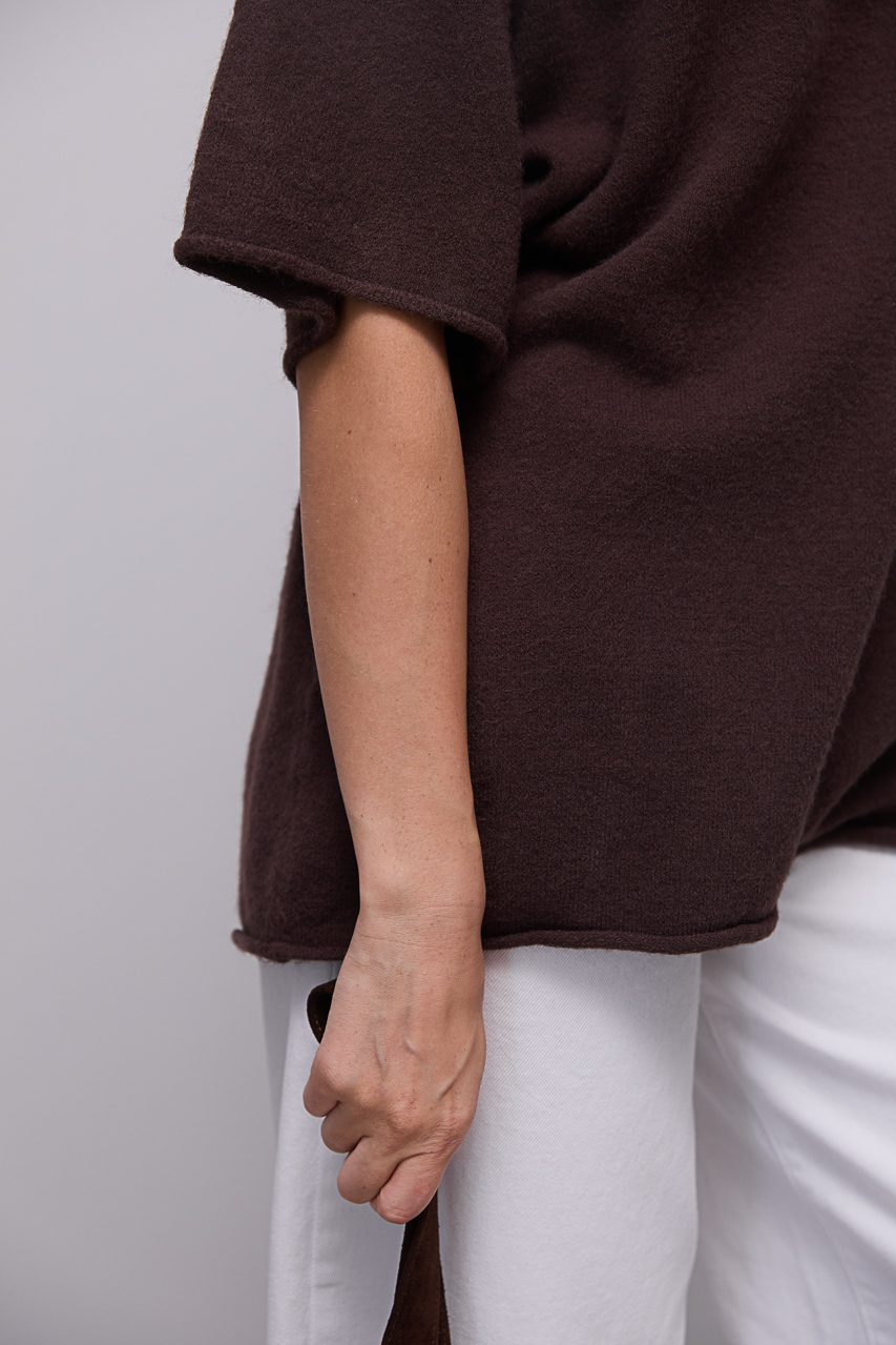 В'язана кофта oversize з коротким рукавом - коричневий колір, ONE SIZE 3